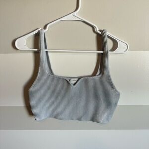 Aritzia Babaton Light Blue Scupt Knit Square Neck notch Cropped Tank